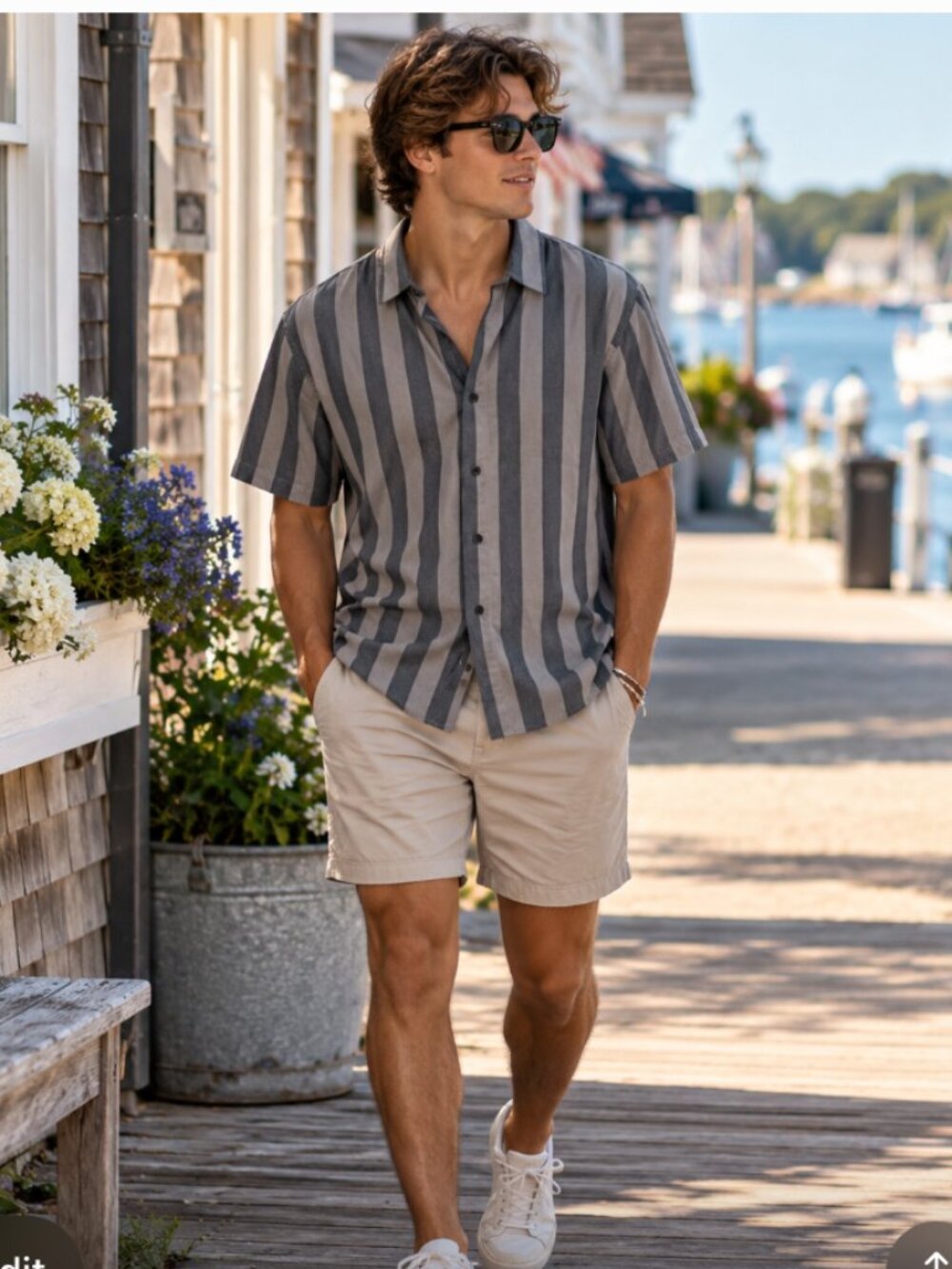 Fundamental Coast Vertical Stripe Short Sleeve Button-Up Shirt – Men’s Large
